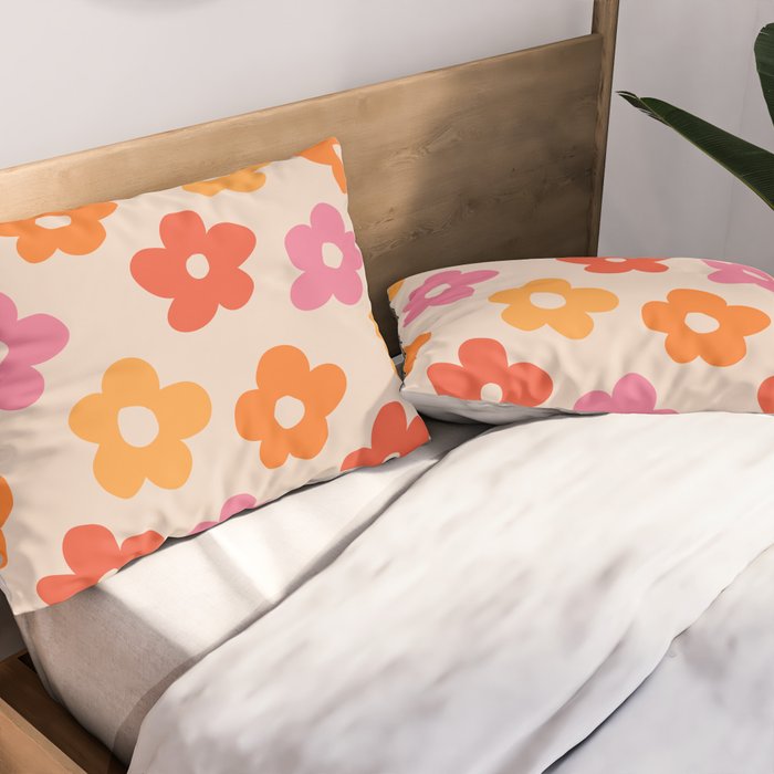 Retro 60s 70s Flowers Pattern #pattern #vintage Pillow Sham Gallery Image 2