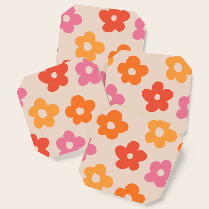 Retro 60s 70s Flowers Pattern #pattern #vintage Coaster Gallery Image 1
