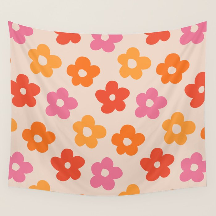 Retro 60s 70s Flowers Pattern #pattern #vintage Wall Tapestry Gallery Image 1