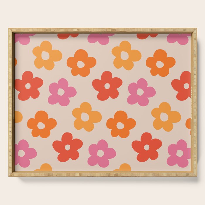 Retro 60s 70s Flowers Pattern #pattern #vintage Serving Tray Gallery Image 1