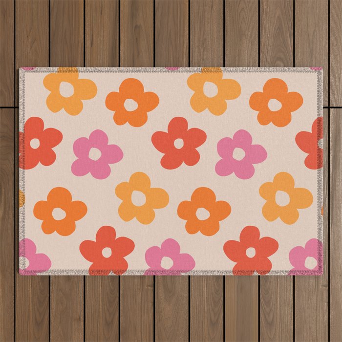 Retro 60s 70s Flowers Pattern #pattern #vintage Outdoor Rug Gallery Image 1