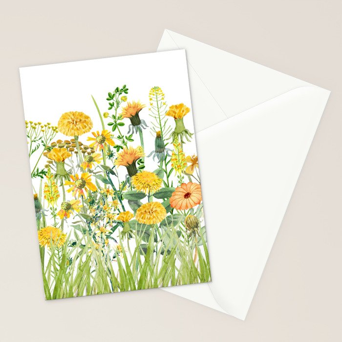 Yellow Scandinavian Wildflowers  Meadow  Stationery Card Gallery Image 2