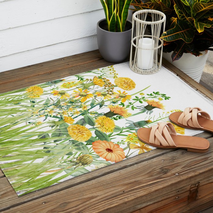 Yellow Scandinavian Wildflowers  Meadow  Outdoor Rug Gallery Image 2