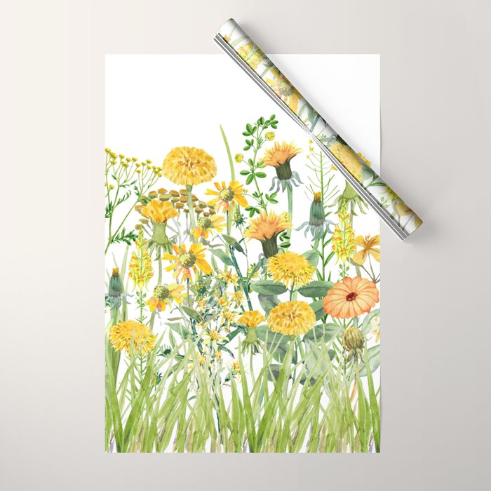 Yellow Scandinavian Wildflowers  Meadow  Wrapping Paper Gallery Image 1