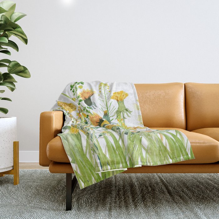 Yellow Scandinavian Wildflowers  Meadow  Throw Blanket Gallery Image 1