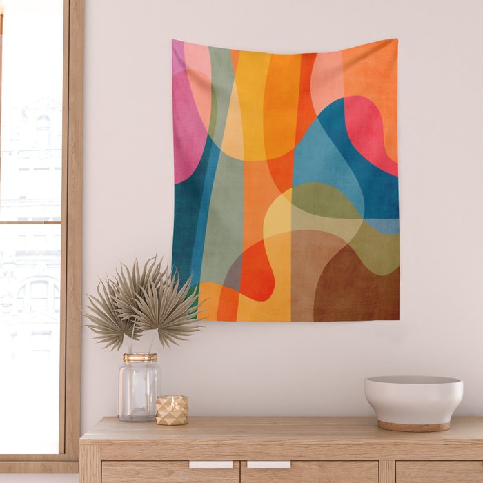 Colorful Vibrant Bright Modern Abstract Artwork Wall Tapestry Gallery Image 2
