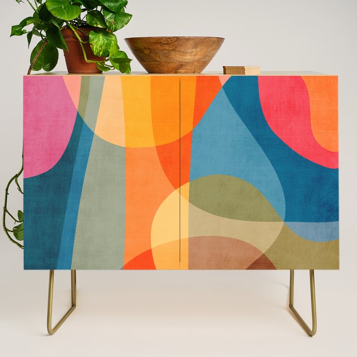 Colorful Vibrant Bright Modern Abstract Artwork Credenza Gallery Image 1