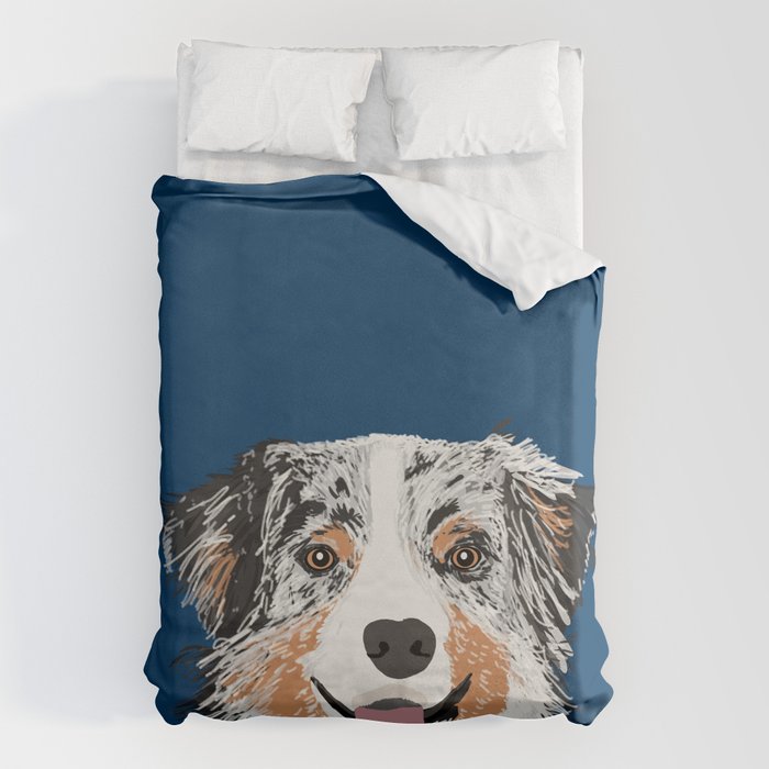 Australian Shepherd blue merle cute pet portrait dog person must have gifts for aussie owner  Duvet Cover Gallery Image 6