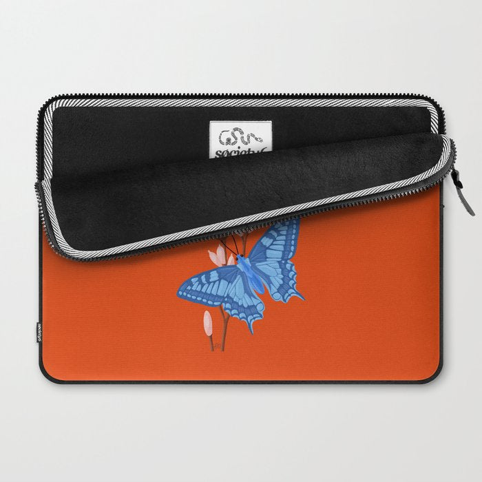 Blue Butterfly and Blooms on a Red Canvas Laptop Sleeve Gallery Image 2