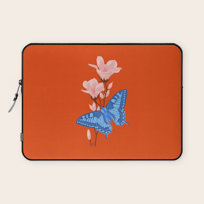 Blue Butterfly and Blooms on a Red Canvas Laptop Sleeve Gallery Image 1