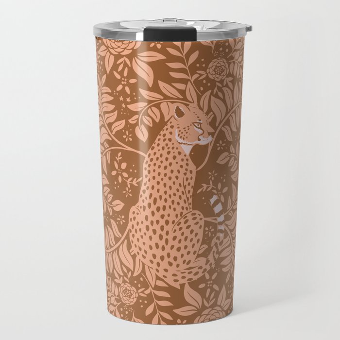 Summer Cheetah Floral Pattern - Fawn Brown Travel Mug Gallery Image 1