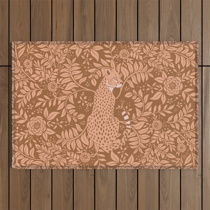 Summer Cheetah Floral Pattern - Fawn Brown Outdoor Rug Gallery Image 1