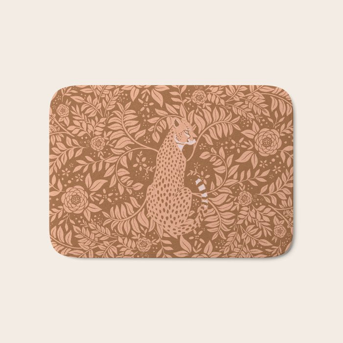 Summer Cheetah Floral Pattern - Fawn Brown Bath Mat Gallery Image 1
