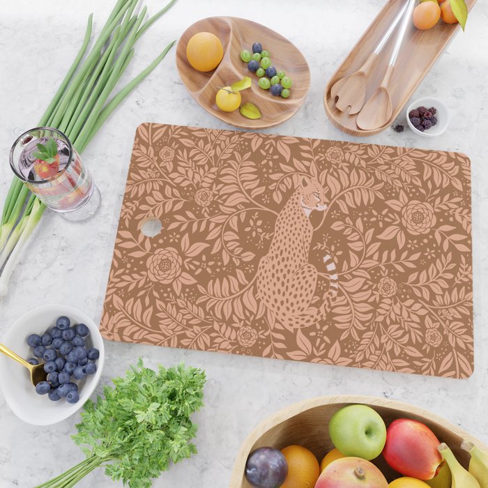 Summer Cheetah Floral Pattern - Fawn Brown Cutting Board Gallery Image 2