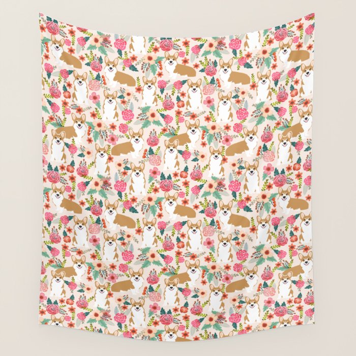 Corgi floral spring bloom flowers nature garden dog dog breeds corgis cute corgi puppies love  Wall Tapestry Gallery Image 4