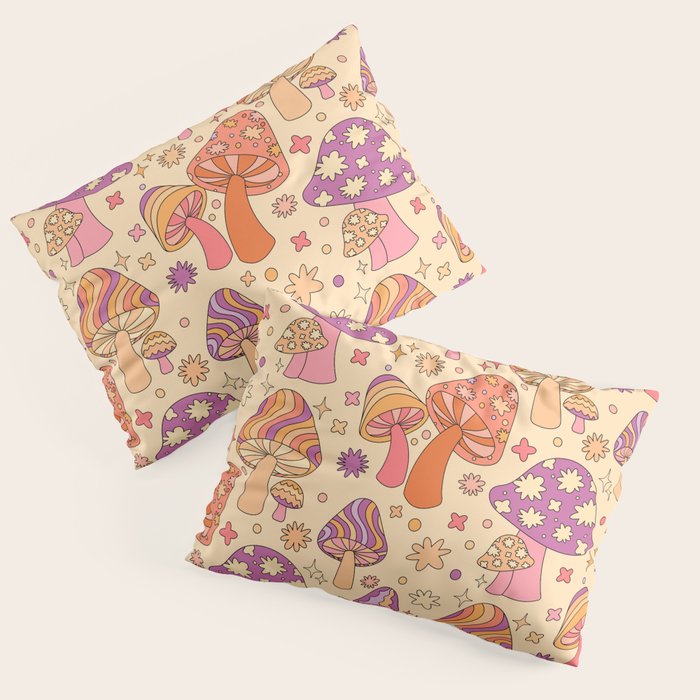 Purple & Orange Magic Mushrooms Pillow Sham Gallery Image 1