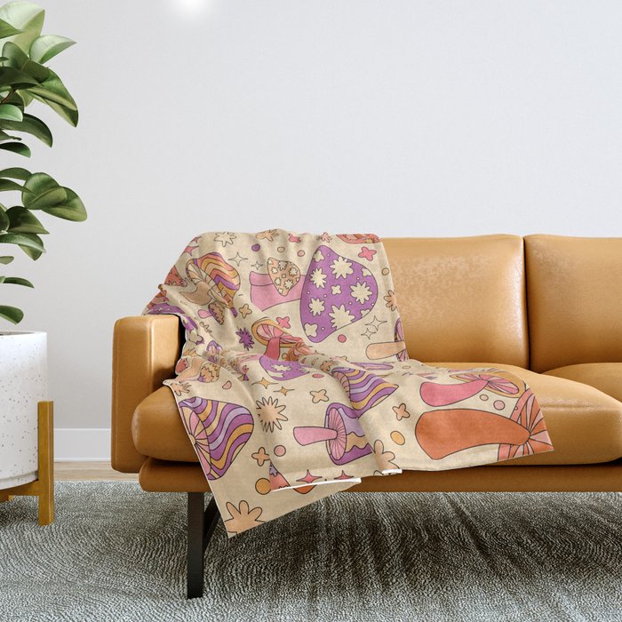 Purple & Orange Magic Mushrooms Throw Blanket Gallery Image 1