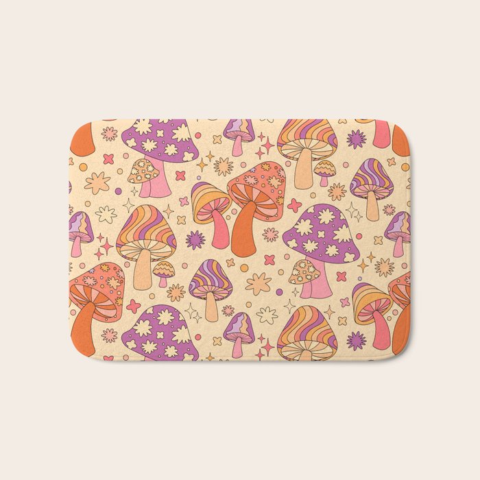 Purple & Orange Magic Mushrooms Bath Mat Gallery Image 1