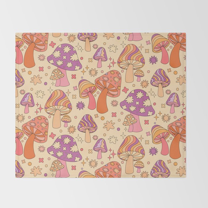 Purple & Orange Magic Mushrooms Throw Blanket Gallery Image 2