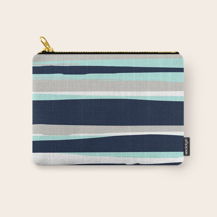 Ocean, Stripe Abstract Pattern, Navy, Aqua, Gray Carry All Pouch Gallery Image 1