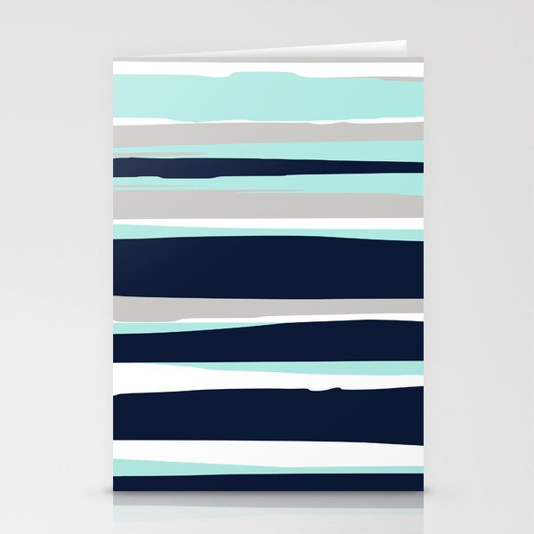 Ocean, Stripe Abstract Pattern, Navy, Aqua, Gray Stationery Card Gallery Image 2