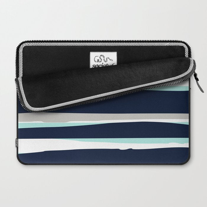 Ocean, Stripe Abstract Pattern, Navy, Aqua, Gray Laptop Sleeve Gallery Image 2