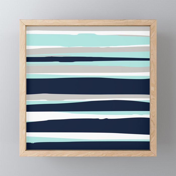 Ocean, Stripe Abstract Pattern, Navy, Aqua, Gray Mini Art Print Gallery Image 1