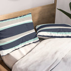 Ocean, Stripe Abstract Pattern, Navy, Aqua, Gray Pillow Sham Gallery Image 2