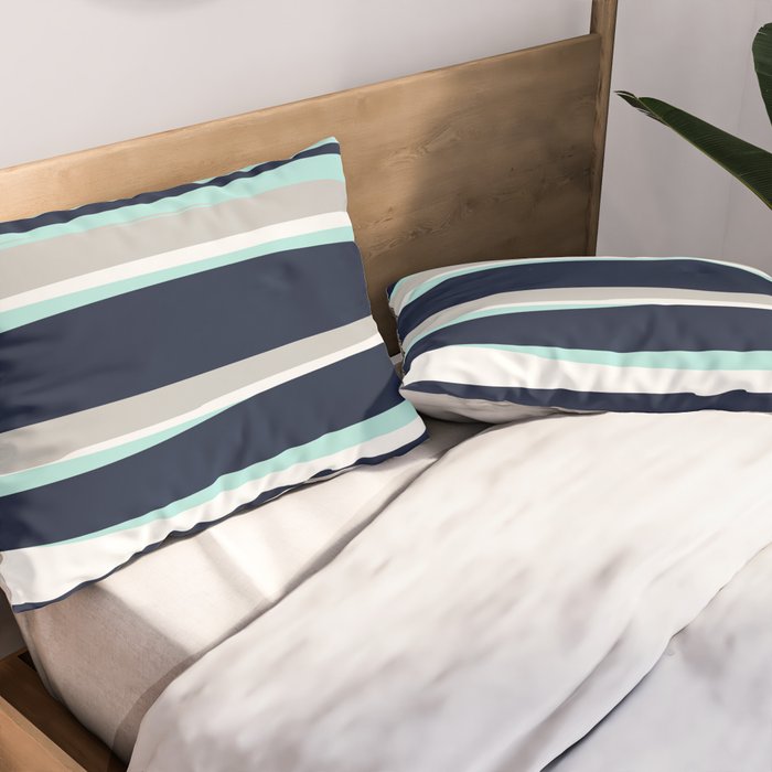 Ocean, Stripe Abstract Pattern, Navy, Aqua, Gray Pillow Sham Gallery Image 2