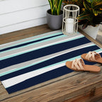 Ocean, Stripe Abstract Pattern, Navy, Aqua, Gray Outdoor Rug Gallery Image 2