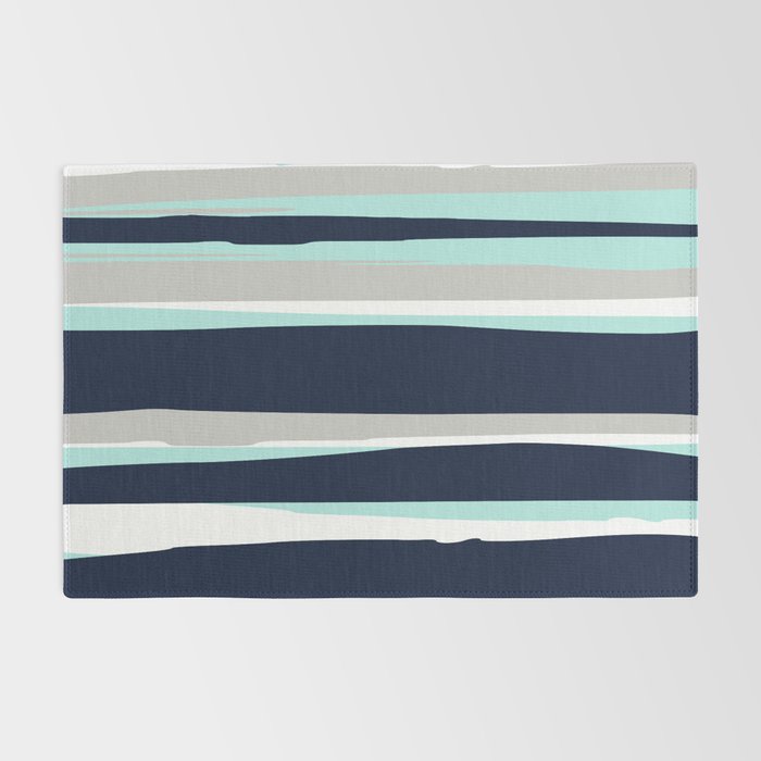 Ocean, Stripe Abstract Pattern, Navy, Aqua, Gray Rug Gallery Image 2