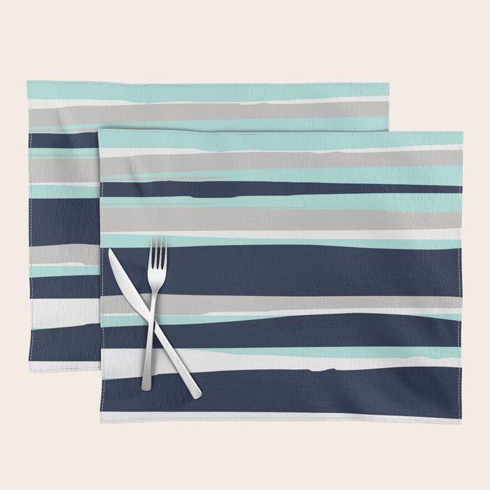 Ocean, Stripe Abstract Pattern, Navy, Aqua, Gray Placemat Gallery Image 1