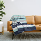Ocean, Stripe Abstract Pattern, Navy, Aqua, Gray Throw Blanket Gallery Image 1