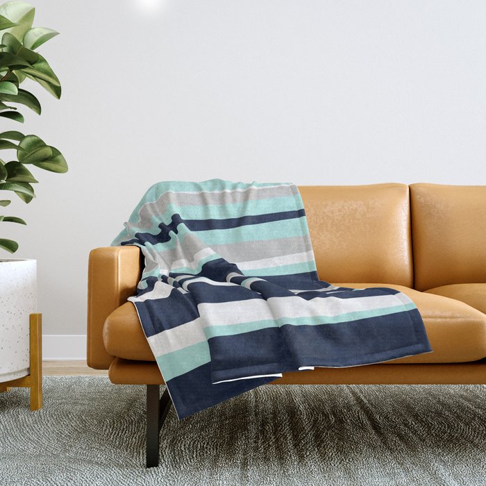 Ocean, Stripe Abstract Pattern, Navy, Aqua, Gray Throw Blanket Gallery Image 1