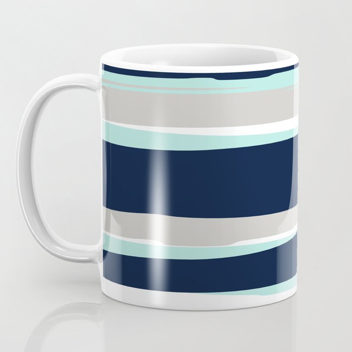 Ocean, Stripe Abstract Pattern, Navy, Aqua, Gray Coffee Mug Gallery Image 3