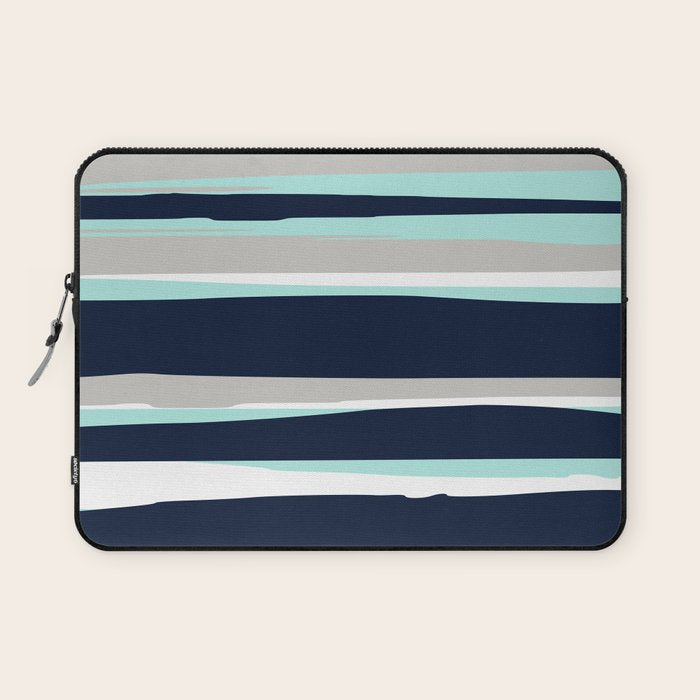 Ocean, Stripe Abstract Pattern, Navy, Aqua, Gray Laptop Sleeve Gallery Image 1