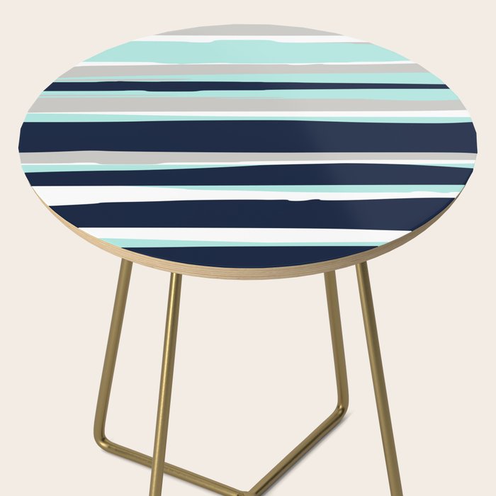 Ocean, Stripe Abstract Pattern, Navy, Aqua, Gray Side Table Gallery Image 2