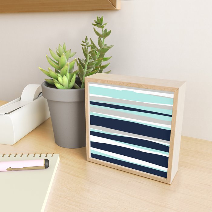 Ocean, Stripe Abstract Pattern, Navy, Aqua, Gray Mini Art Print Gallery Image 2