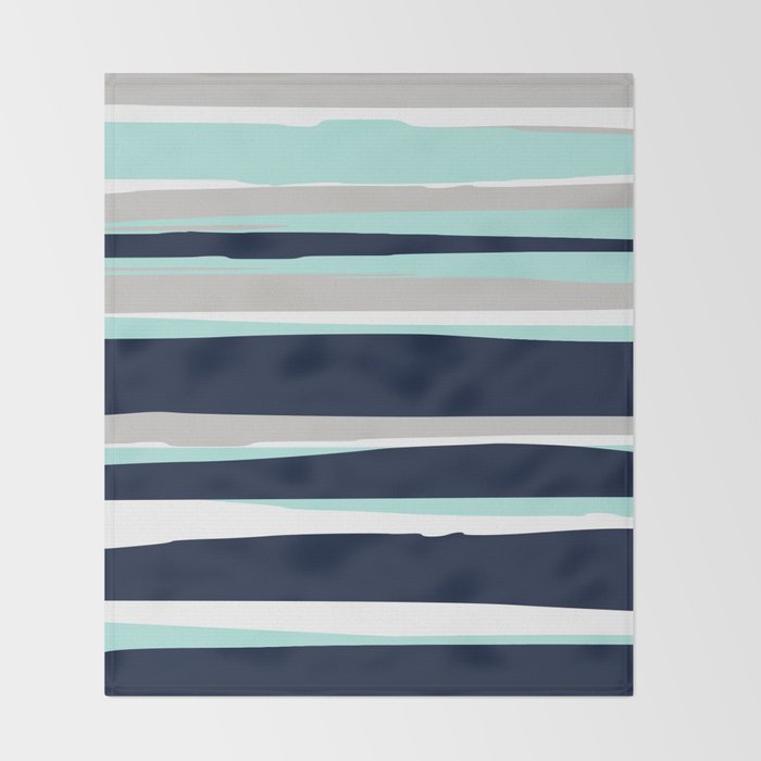 Ocean, Stripe Abstract Pattern, Navy, Aqua, Gray Throw Blanket Gallery Image 2