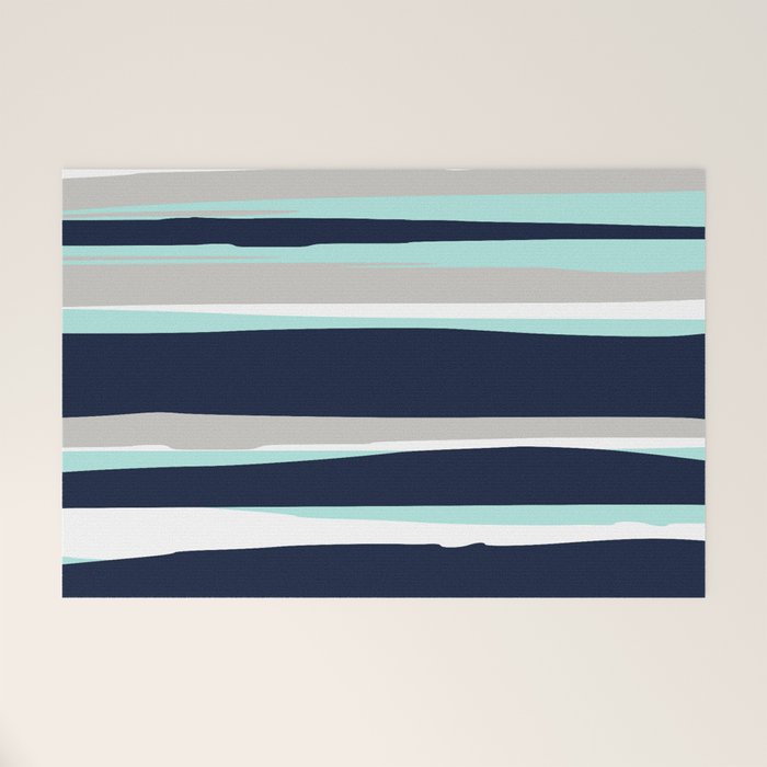 Ocean, Stripe Abstract Pattern, Navy, Aqua, Gray Welcome Mat Gallery Image 1