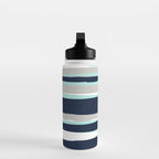 Ocean, Stripe Abstract Pattern, Navy, Aqua, Gray Water Bottle Gallery Image 3