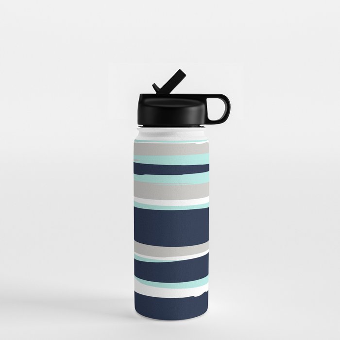 Ocean, Stripe Abstract Pattern, Navy, Aqua, Gray Water Bottle Gallery Image 1