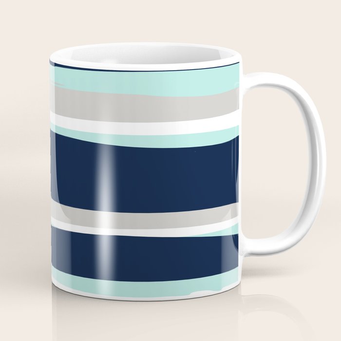 Ocean, Stripe Abstract Pattern, Navy, Aqua, Gray Coffee Mug Gallery Image 1
