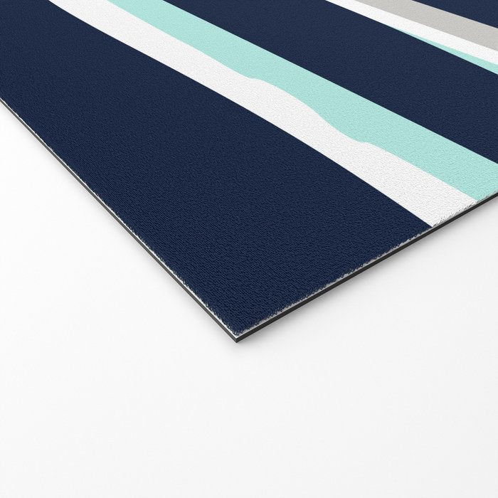 Ocean, Stripe Abstract Pattern, Navy, Aqua, Gray Welcome Mat Gallery Image 2