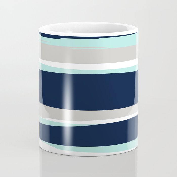 Ocean, Stripe Abstract Pattern, Navy, Aqua, Gray Coffee Mug Gallery Image 4