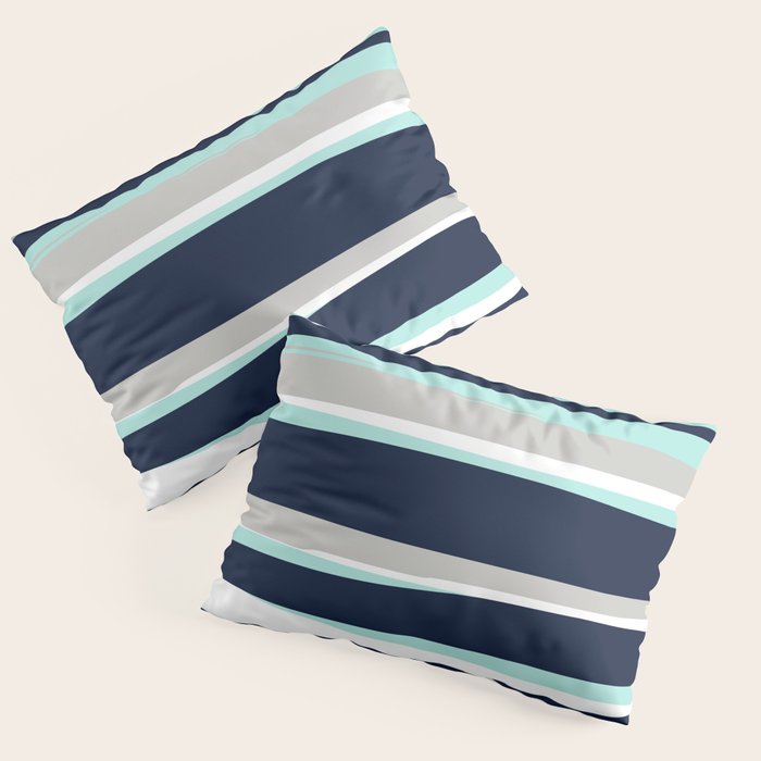 Ocean, Stripe Abstract Pattern, Navy, Aqua, Gray Pillow Sham Gallery Image 3