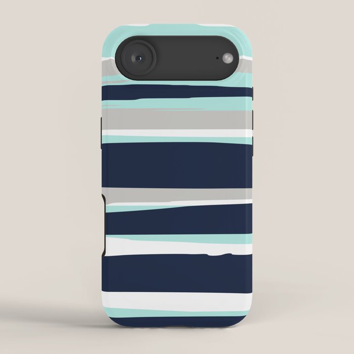 Ocean, Stripe Abstract Pattern, Navy, Aqua, Gray Iphone Case