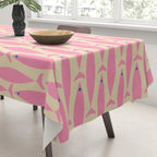 Mid Century Modern Minimalist Fish Pink Cream Blue Pattern Tablecloth Gallery Image 3
