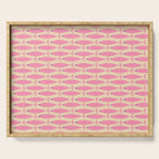 Mid Century Modern Minimalist Fish Pink Cream Blue Pattern Serving Tray Gallery Image 1