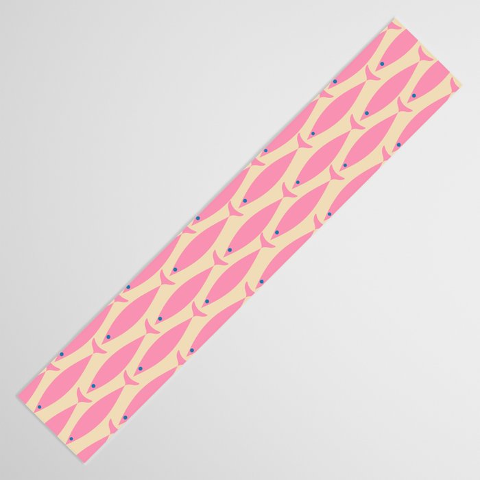 Mid Century Modern Minimalist Fish Pink Cream Blue Pattern Table Runner Gallery Image 3